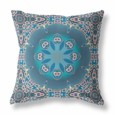 PALACEDESIGNS 26 in. Jewel Indoor & Outdoor Zippered Throw Pillow Blue & Pink PA3094186